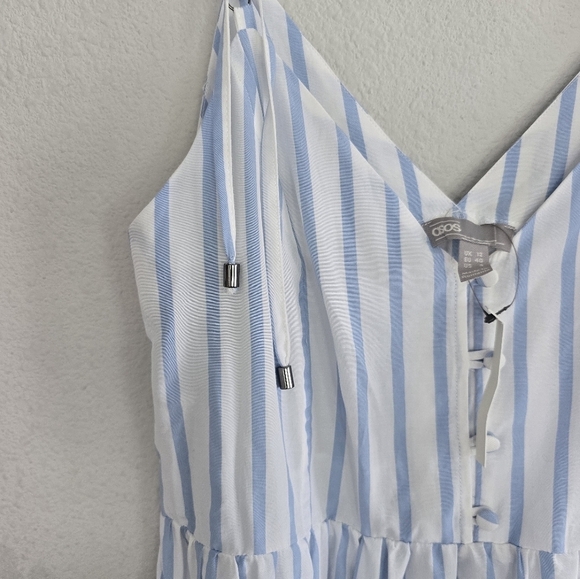 Asos Tiered Sleeveless Maxi Dress Sz 8 Womens Blue White Striped Tassles New - Picture 5 of 11